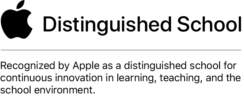 Apple Distinguished School logo and text stating the school is recognized by Apple for innovation in learning, teaching, and the school environment.
